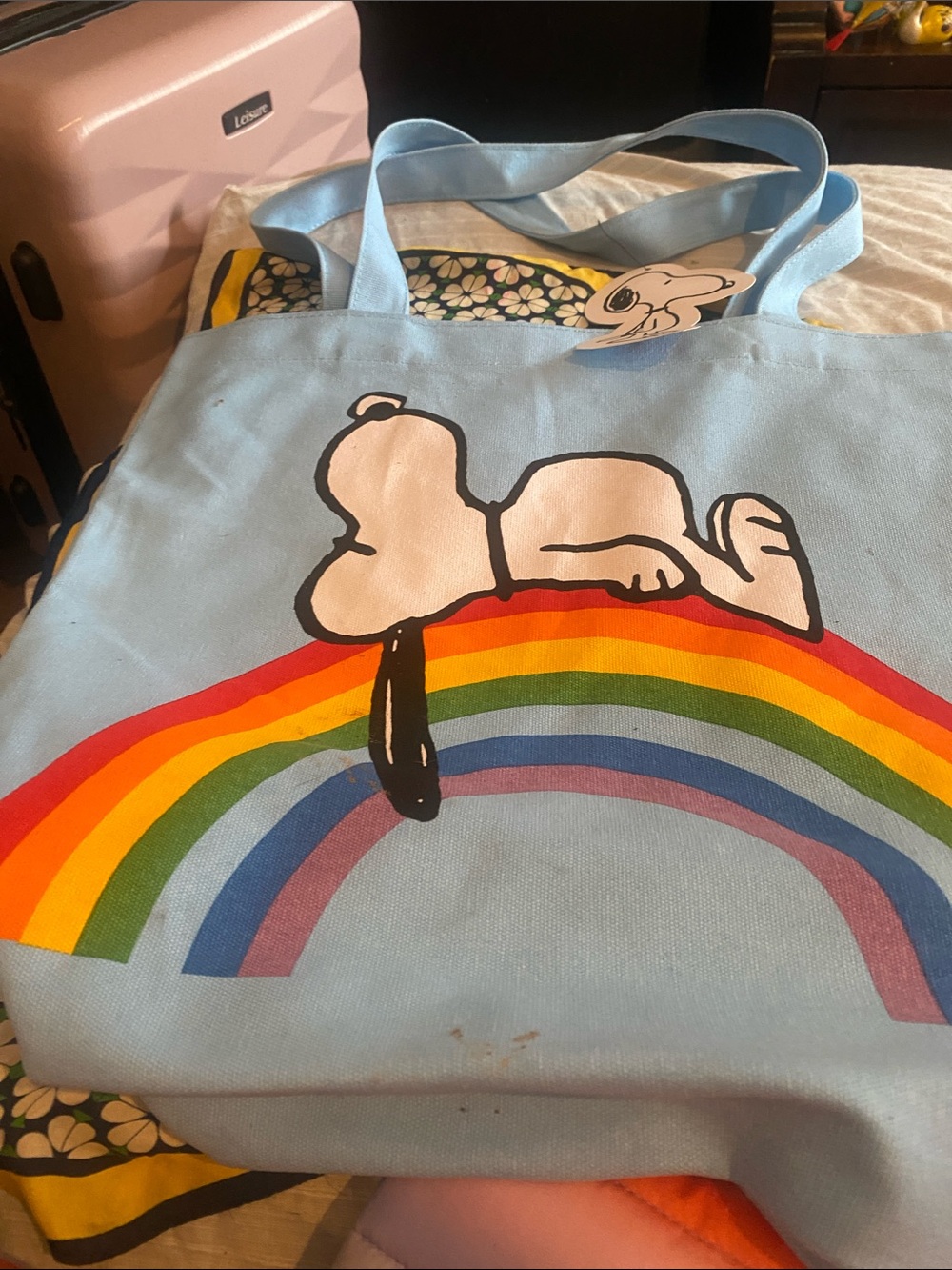 Peanuts Light Blue Snoopy Tote with Black Outline